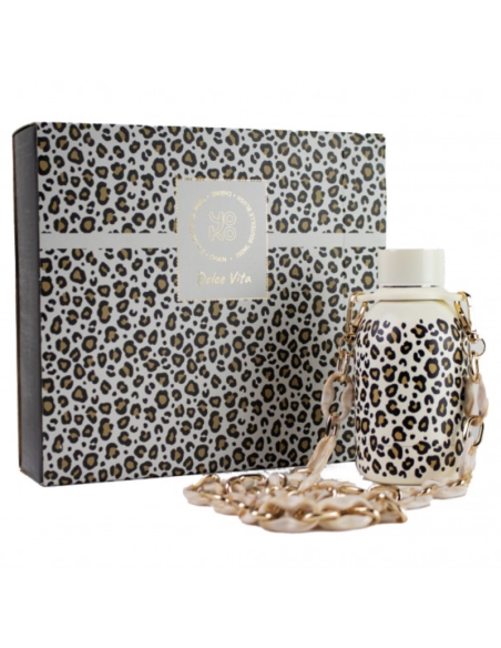 BOTELLA DOCE VITA LEOPARD CON CADENA 350 ML YOKO