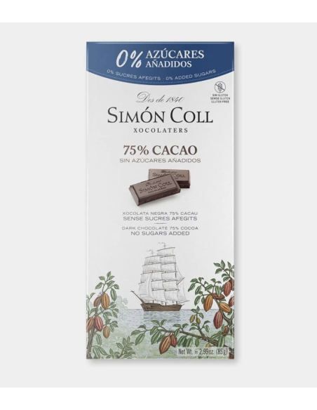 TABLETA CHOCOLATE 75% CACAO SIN AZUCAR 85 GR SIMÓN COLL