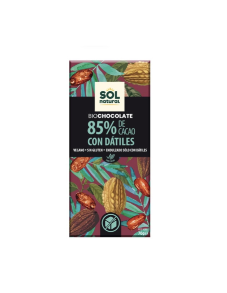 TABLETA DE CHOCOLATE 85% CACAO CON DÁTILES BIO 70 GR SOL NATURAL