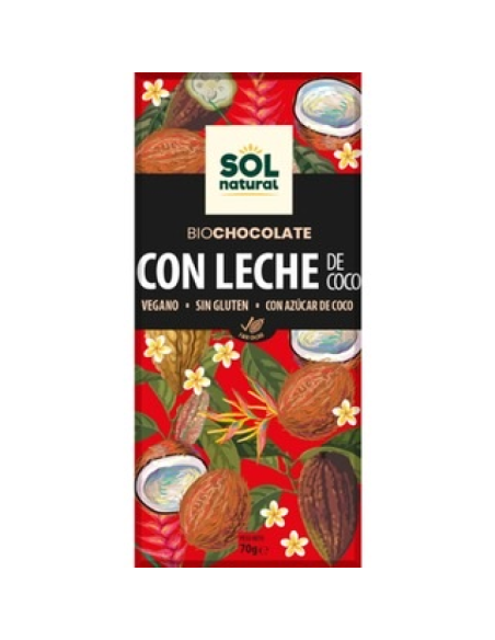 TABLETA CHOCOLATE CON LECHE DE COCO BIO 70 GR SOL NATURAL