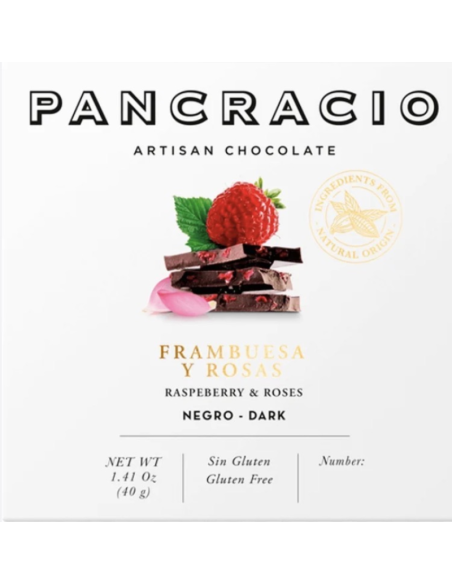 TABLETA CHOCOLATE NEGRO FRAMBUESA Y ROSAS 40 GR PANCRACIO