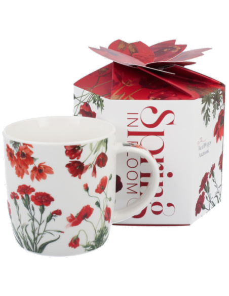 TAZA RED FLOWER PORCELANA 0.4 L CAJA DE REGALO