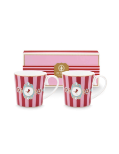 SET 2 TAZAS LOVE BIRDS MEDALLION RED PINK 300 ML PIP STUDIO