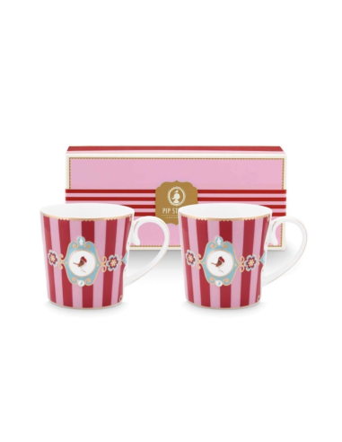 SET 2 TAZAS LOVE BIRDS MEDALLION RED...
