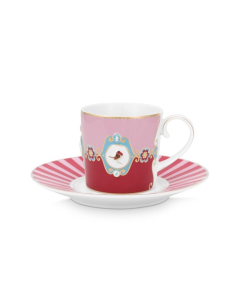 TAZA CON PLATO LOVE BIRDS MEDALLION RED PINK 200 ML PIP...