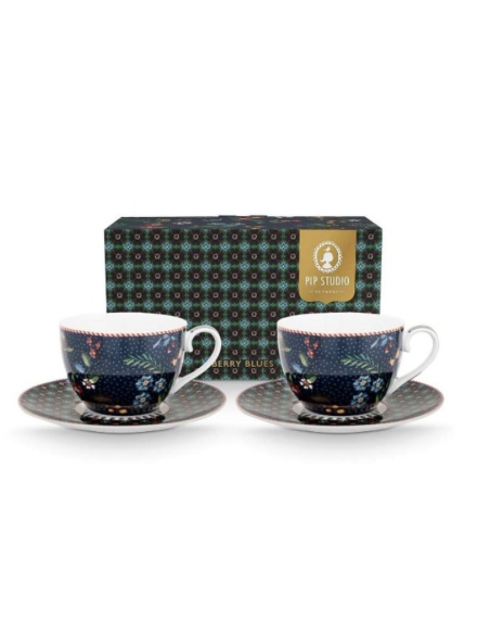 SET 2 TAZAS CON PLATO BERRY BLUES PIP STUDIO