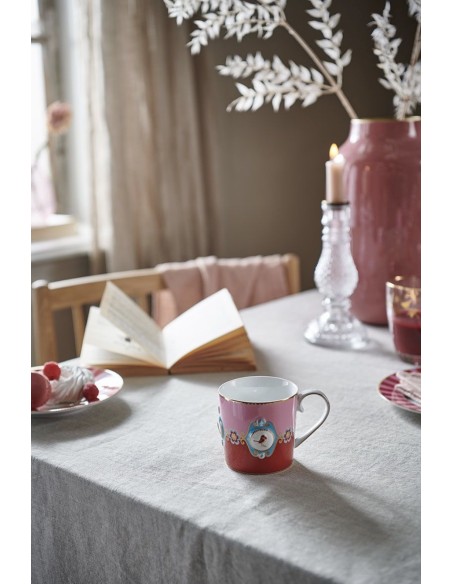 TAZA CON PLATO LOVE BIRDS MEDALLION RED PINK 200 ML PIP STUDIO