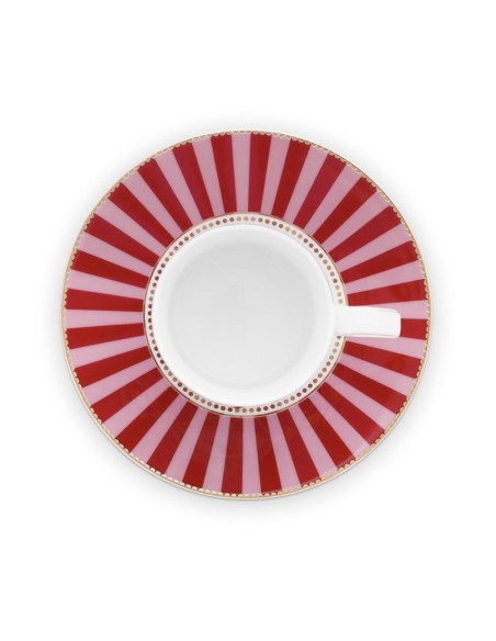 TAZA CON PLATO LOVE BIRDS MEDALLION RED PINK 200 ML PIP STUDIO