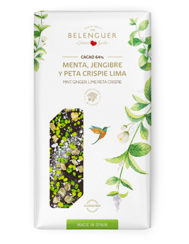 CHOCOLATE NEGRO MENTA, JENGIBRE Y PETA LIMA 105 GR BELENGUER