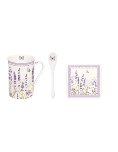 SET LAVANDER FIELD TAZA CUCHARA Y POSAVASOS 0.3 L EASY LIFE