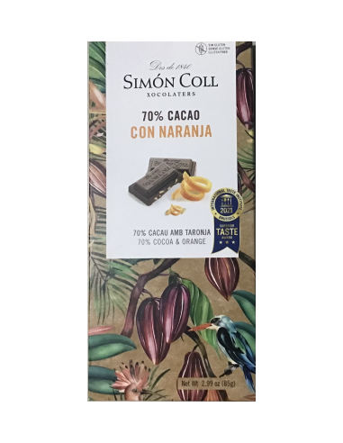 CHOCOLATE 70% CACAO CON NARANJA 85 GR