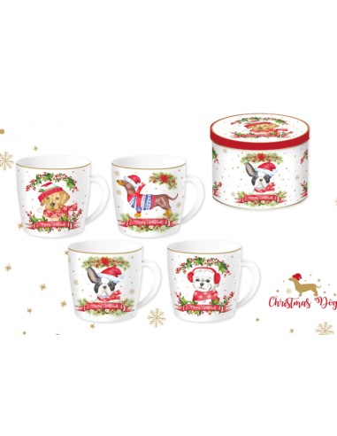 TAZA CHRISTMAS DOGS 350 ML CON LATA EASY LIFE