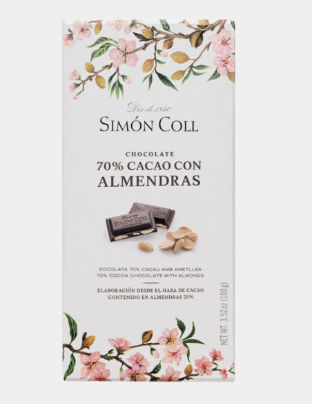 TABLETA CHOCOLATE 70% CON ALMENDRAS SIMÓN COLL