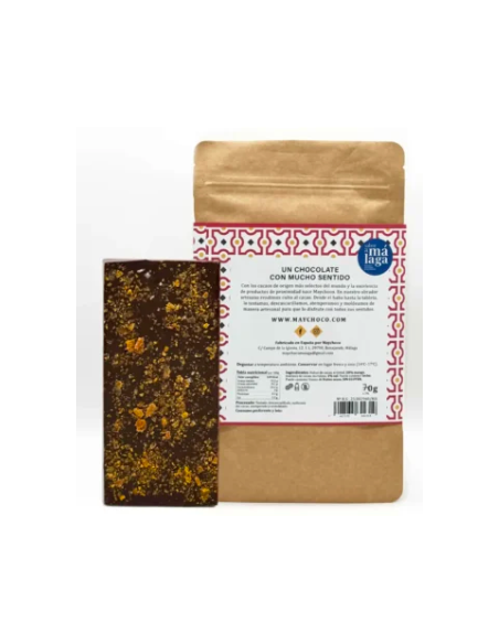 CHOCOLATE 75% CACAO SIN AZÚCAR CON MANGO Y FLOR DE SAL 70 GR, MAYCHOCO