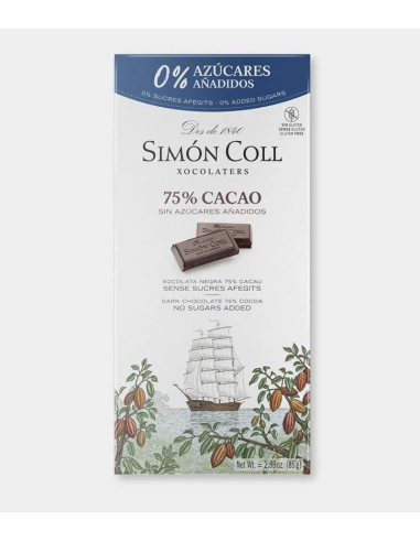 TABLETA CHOCOLATE 75% CACAO SIN...