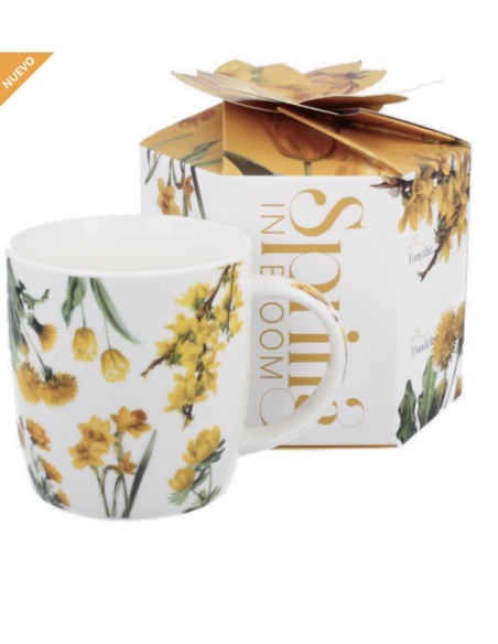 TAZA YELLOW FLOWER PORCELANA 0.4 L  CAJA DE REGALO