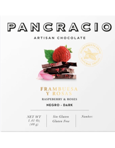 TABLETA CHOCOLATE NEGRO FRAMBUESA Y ROSAS 40 GR PANCRACIO