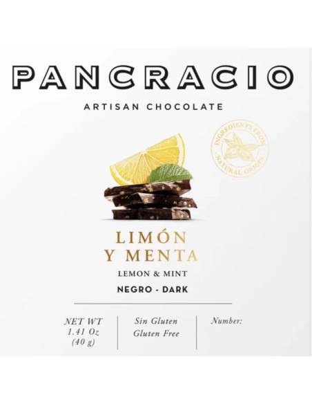 TABLETA CHOCOLATE NEGRO LIMÓN Y MENTA 40 GR PANCRACIO