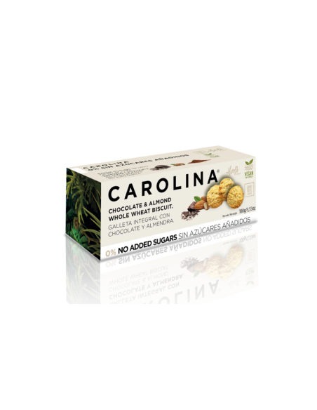 GALLETA INTEGRAL CON CHOCOLATE Y ALMENDRA 0% AZÚCAR 100 GR CAROLINA